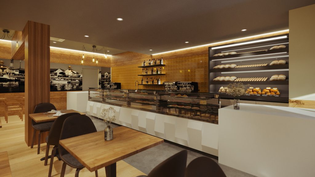 Projeto de design de interiores de pastelaria