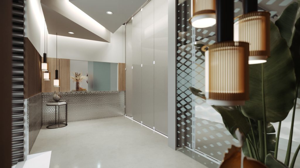 Projeto de design de interiores para recepção de armazém
