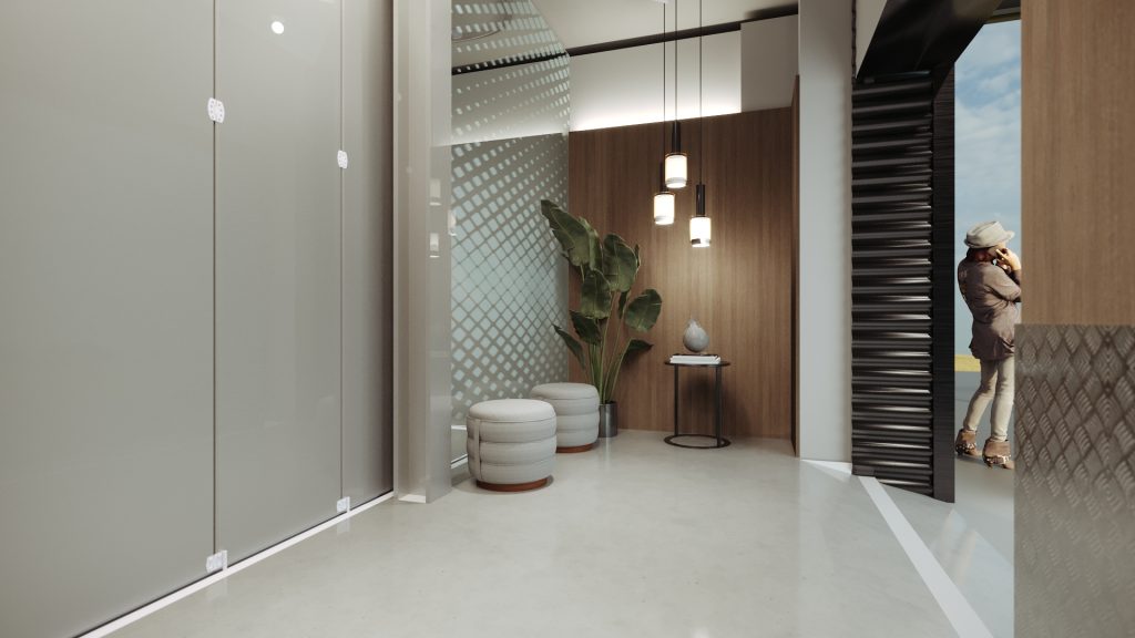 Projeto de design de interiores para recepção de armazém